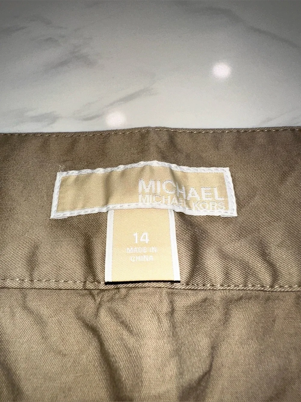 MICHAEL KORS 14~KHAKI UTILITY CARGO MINI SKIRT~FRONT FLAP POCKETS GOLD DETAILS